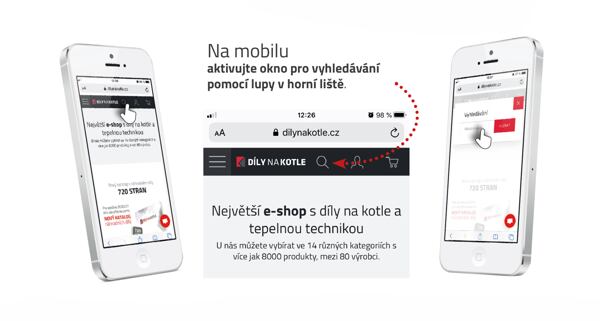vyhledání dílů na kotle na mobilu
