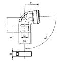 Schéma koleno Al 90° 60/100mm s revizním otvorem a objímkou